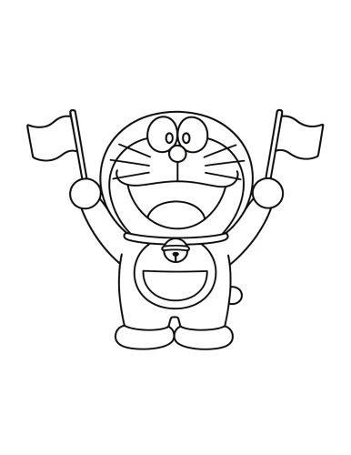 Tranh tô màu doraemon cầm hai lá cờ