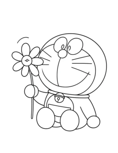 Mẫu tô màu doraemon cầm chong chóng giấy