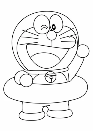 Mẫu tô màu doraemon đeo phao bơi