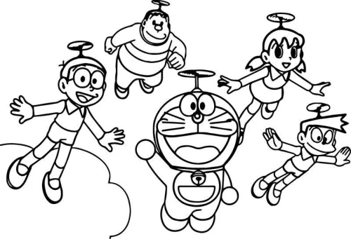 Doraemon và các bạn bay trên trời