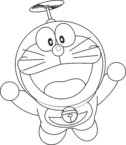 Mẫu tô màu doraemon đội chong chóng tre cười to
