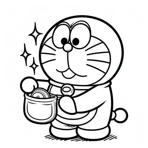 Mẫu tô màu doraemon lấy bảo bối từ túi thần kỳ