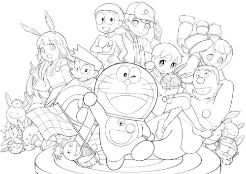 Nhóm bạn Doraemon khổ ngang, nét mảnh