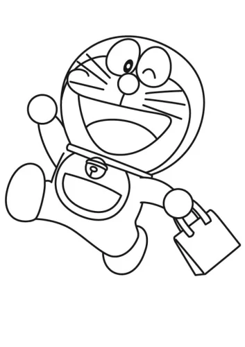 Doraemon xách túi chạy