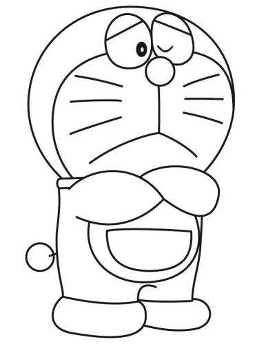 Mẫu tô màu doraemon khoanh tay nhắm mắt