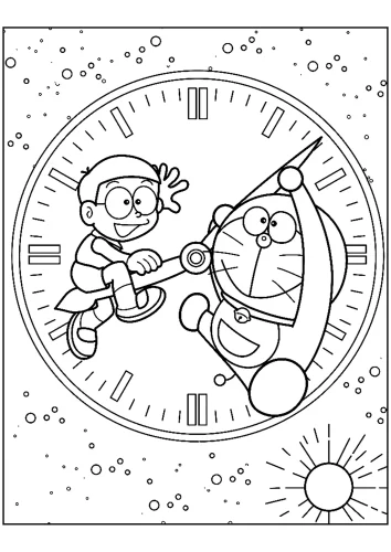 Doraemon và Nobita trong chiếc đồng hồ