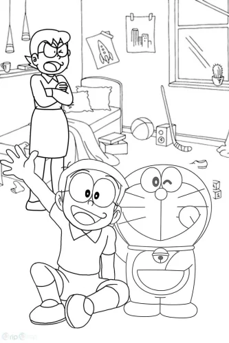 Doraemon và Nobita trong phòng
