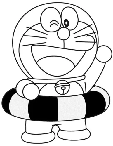 Doraemon đeo phao bơi nháy mắt