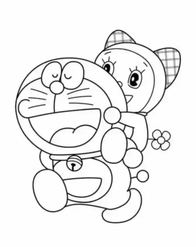 Tranh tô màu doraemon ôm Dorami