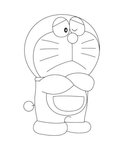 Tranh tô màu doraemon khoanh tay, nét mảnh