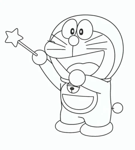 Hình tô màu doraemon cầm đũa phép ngôi sao
