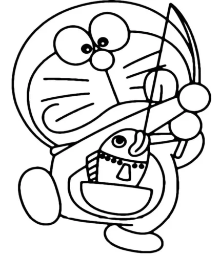 Hình tô màu doraemon câu cá