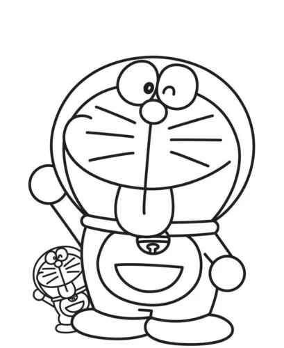 Hình tô màu doraemon lè lưỡi bên Doraemon nhỏ