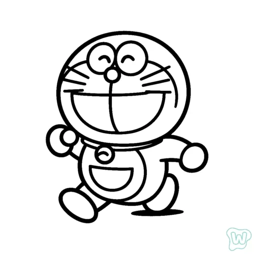 Hình tô màu doraemon chạy cười, nét đậm