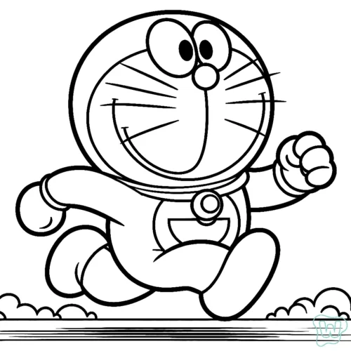 Mẫu tô màu doraemon chạy nắm tay
