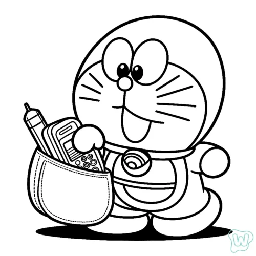 Hình tô màu doraemon lấy bảo bối từ túi