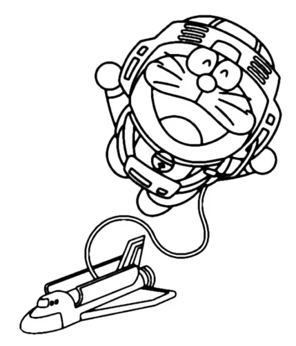 Mẫu tô màu doraemon phi hành gia bên tàu vũ trụ