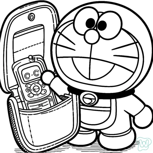 Tranh tô màu doraemon lấy bảo bối từ túi, nét đậm