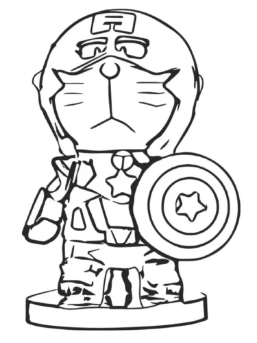 Hình tô màu doraemon hoá trang đội trưởng Mỹ