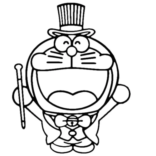 Mẫu tô màu doraemon ảo thuật gia đội mũ cao