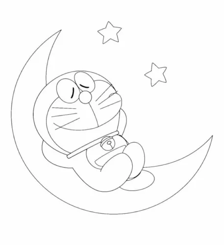 Hình tô màu doraemon ngủ trên vầng trăng