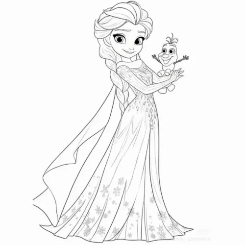 Elsa ôm Olaf nhỏ, nét mảnh