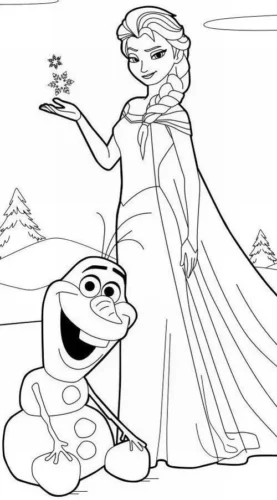 Elsa nâng bông tuyết bên người tuyết Olaf