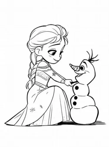 Elsa ngồi bên người tuyết Olaf