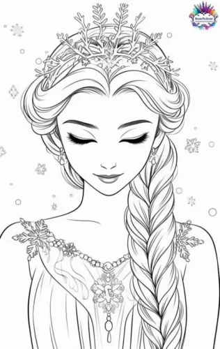 Elsa nhắm mắt đội vương miện hoa tuyết