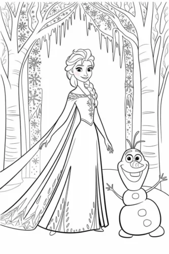 Elsa và Olaf trong rừng băng