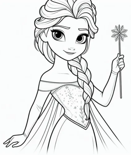 Hình tô màu elsa cầm đũa phép ngồi