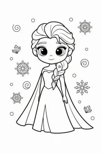 Tranh tô màu elsa chibi giữa bông tuyết