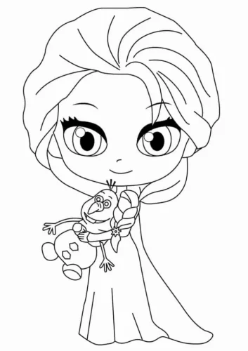 Hình tô màu elsa chibi ôm Olaf