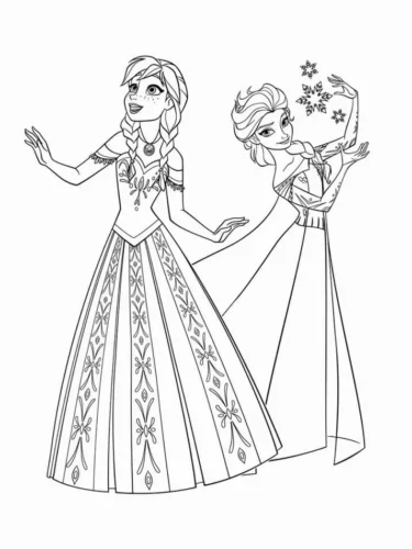 Elsa và Anna đứng bên nhau, nét mảnh