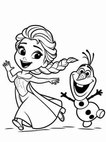 Elsa chạy cùng người tuyết Olaf