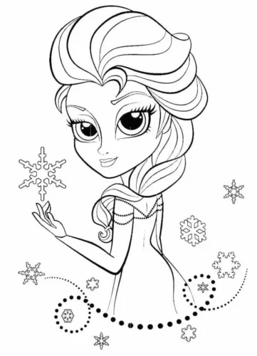 Elsa chibi mắt to giữa bông tuyết