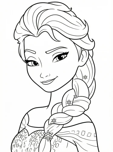 Mẫu tô màu khuôn mặt Elsa tóc tết, nét đậm