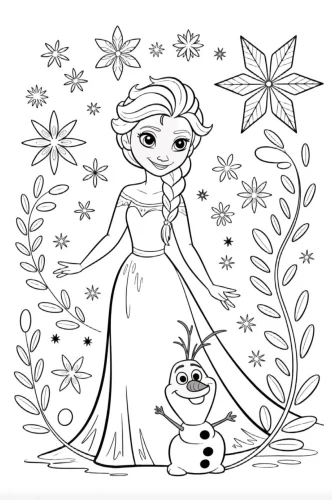 Elsa và Olaf giữa vòng lá