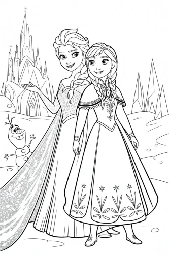 Elsa và Anna trước lâu đài băng