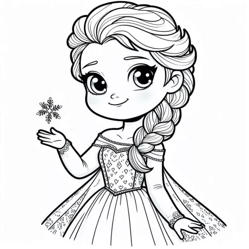 Mẫu tô màu elsa nhí tung bông tuyết