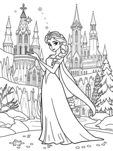 Elsa trước lâu đài băng