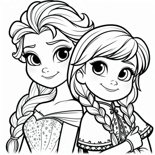 Tranh tô màu khuôn mặt Elsa và Anna