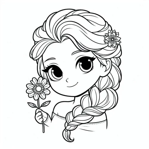 Tranh tô màu elsa cầm bông hoa