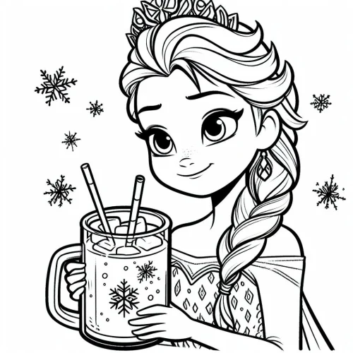 Elsa cầm cốc nước giữa bông tuyết