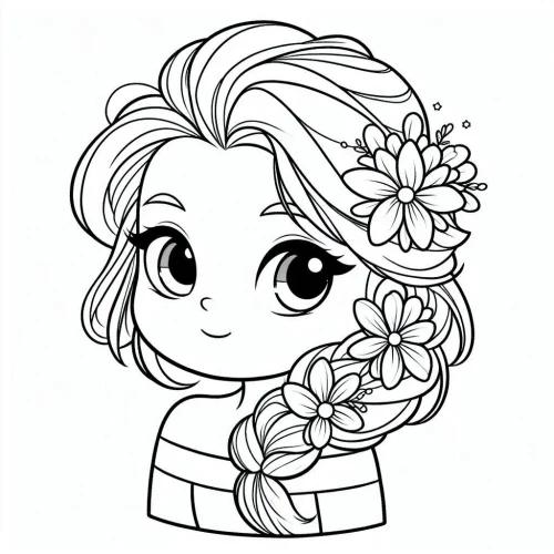 Mẫu tô màu elsa nhí cài hoa trên tóc