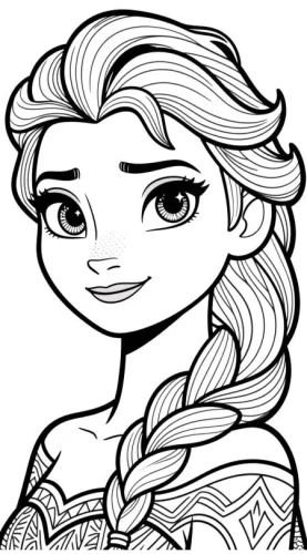 Hình tô màu elsa mỉm cười, nét gọn