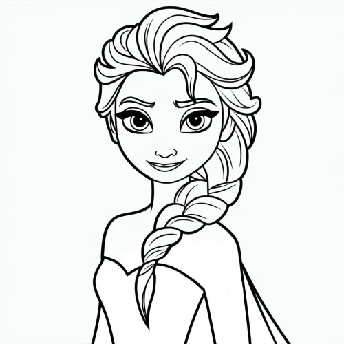Mẫu tô màu elsa tóc tết vắt vai