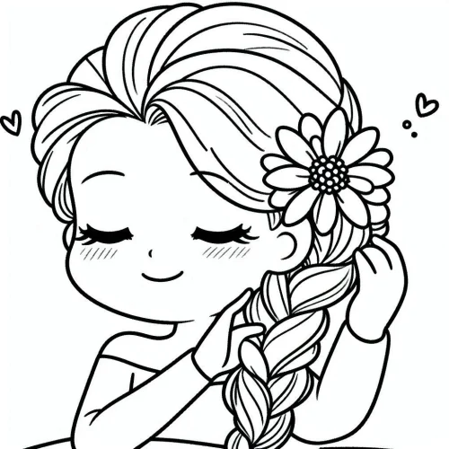 Elsa nhắm mắt cười, tay chạm tóc