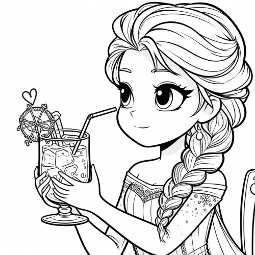 Elsa cầm ly nước có ống hút