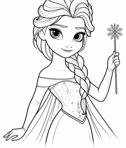 Hình tô màu elsa cầm đũa phép ngôi sao